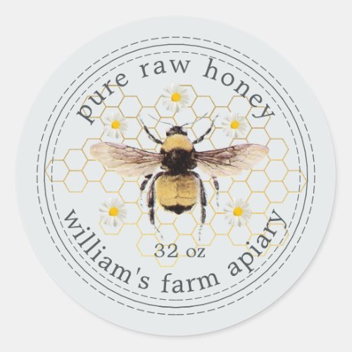 Honey Jar Label Honeybee Apiary Pale Blue