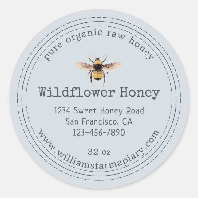 Honey Jar Label Honeybee Apiary Pastel Blue (Front)