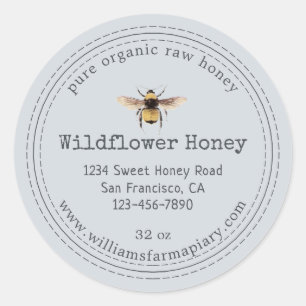 Honey Jar Label Honeybee Apiary Pastel Blue