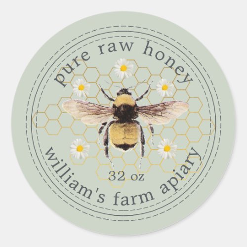 Honey Jar Label Honeybee Apiary Pastel Green