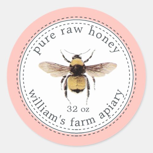 Honey Jar Label Honeybee Apiary Pastel Pink