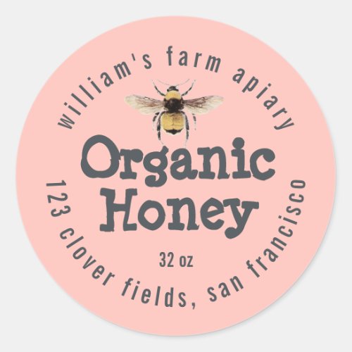 Honey Jar Label Honeybee Apiary Pastel Pink