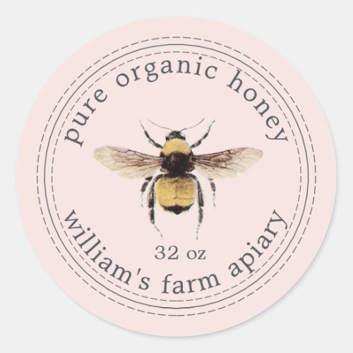 Honey Jar Label Honeybee Apiary Pastel Pink