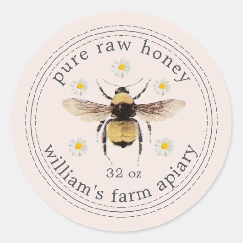 Honey Jar Label Honeybee Apiary Petal Pink