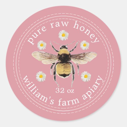 Honey Jar Label Honeybee Apiary Pink