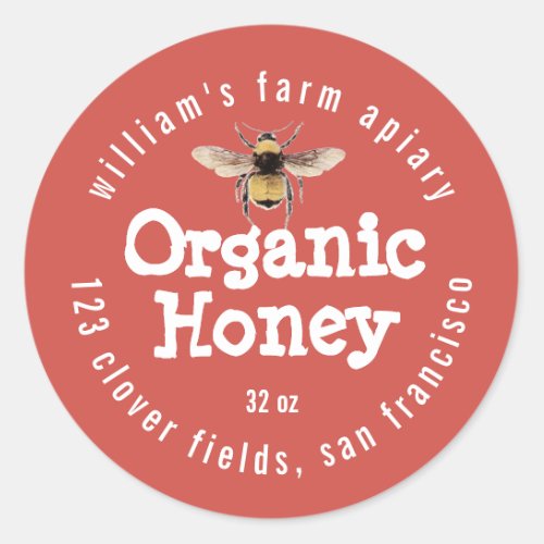 Honey Jar Label Honeybee Apiary Red