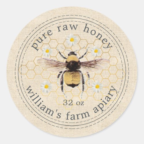 Honey Jar Label Honeybee Apiary Rustic Linen