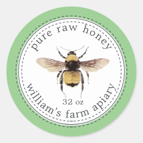 Honey Jar Label Honeybee Apiary Sage Green