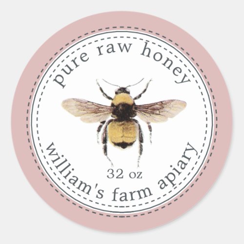 Honey Jar Label Honeybee Apiary Silver Pink