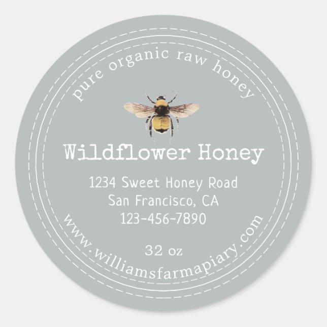 Honey Jar Label Honeybee Apiary Storm Gray (Front)