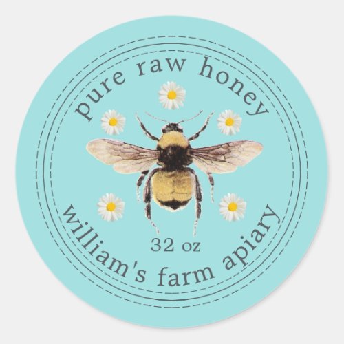 Honey Jar Label Honeybee Apiary Turquoise Blue