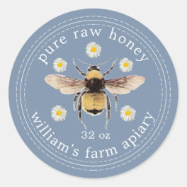 Honey Jar Label Honeybee Apiary Vintage Blue