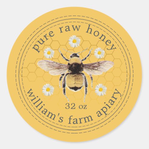 Honey Jar Label Honeybee Apiary Yellow