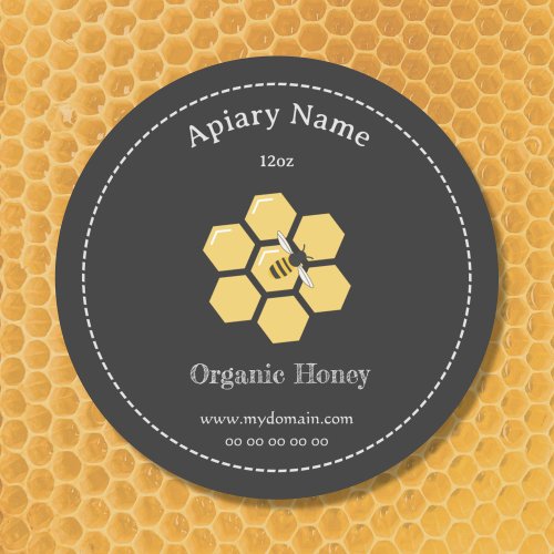 Honey Jar Label on Black Sticker for Beekeeper