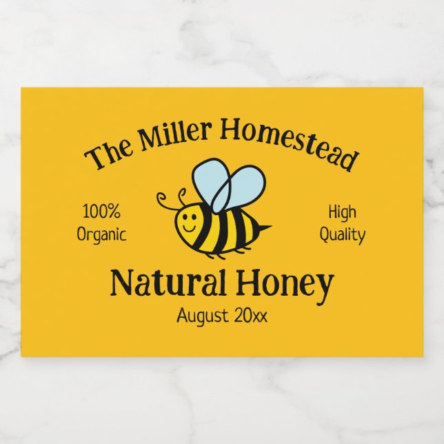 Honey jar label template with cute bee cartoon (Single Label)