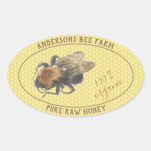 Honey Jar Label   Vintage Honeybee  Honeycomb