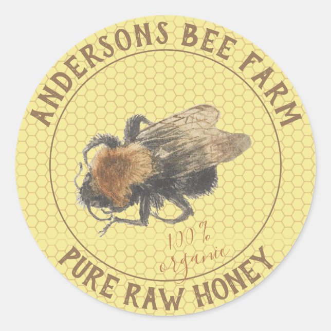 Honey Jar Label |  Vintage Honeybee & Honeycomb (Front)