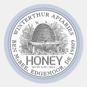 Honey Jar Label (Vintage Skep) Blue Border