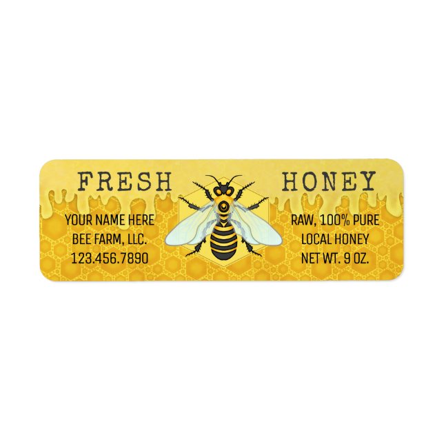 Honey Jar Labels | Honeybee Honeycomb Apiary Bees (Front)