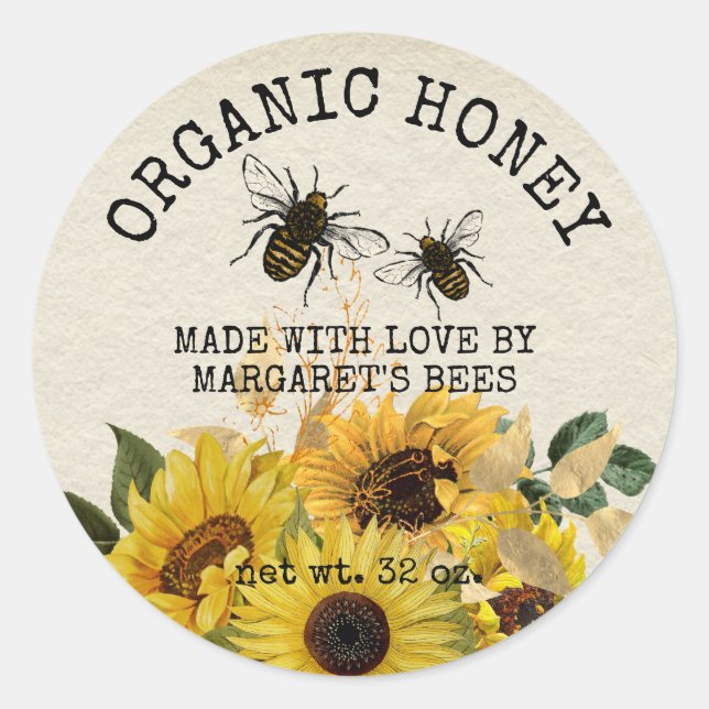 Honey Jar Labels Honeybee Honeycomb Bee Apiary (Front)