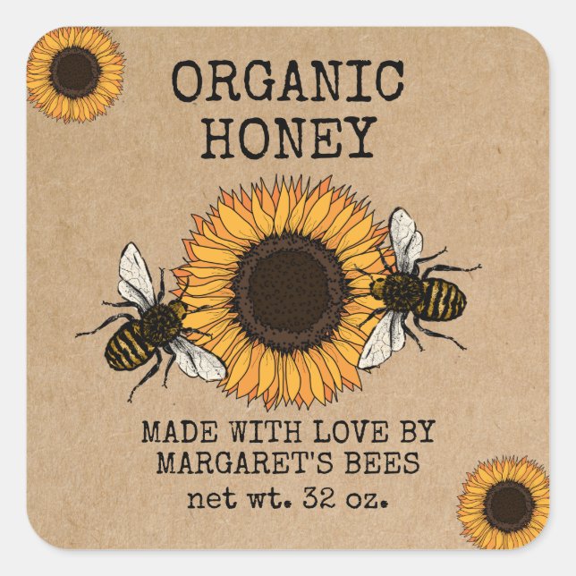 Honey Jar Labels Honeybee Honeycomb Bee Apiary (Front)