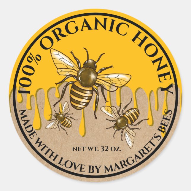 Honey Jar Labels Honeybee Honeycomb Bee Product (Front)