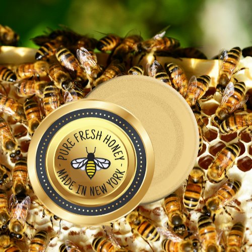 Honey Jar Lid Label Gold with Bee