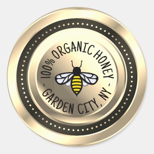 Honey Jar Lid Label Gold with Bee