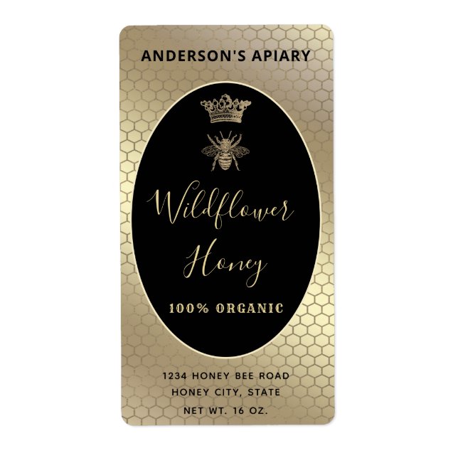 Honey jar modern script queen bee label (Front)