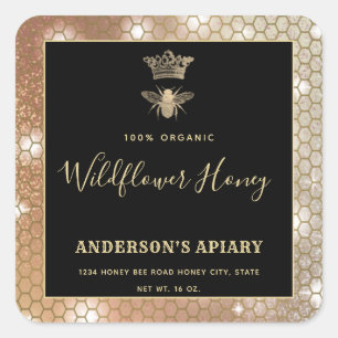 Honey jar modern script queen bee square sticker