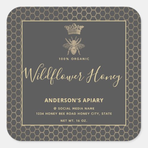 Honey jar modern script queen bee  square sticker