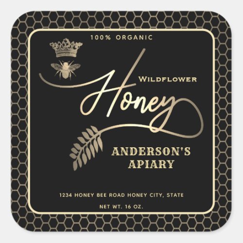 Honey jar modern script queen bee   square sticker