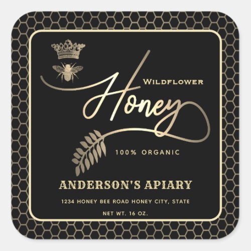 Honey jar modern script queen bee   square sticker