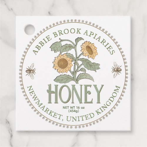 Honey Jar Neck_tag Vintage Sunflower and Honeybees Favor Tags
