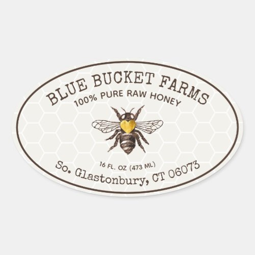 Honey Jar Oval Label Honeycomb Bee