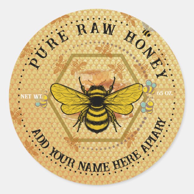 Honey Jar Stickers | Bee & Honeycomb Apiary Labels (Front)