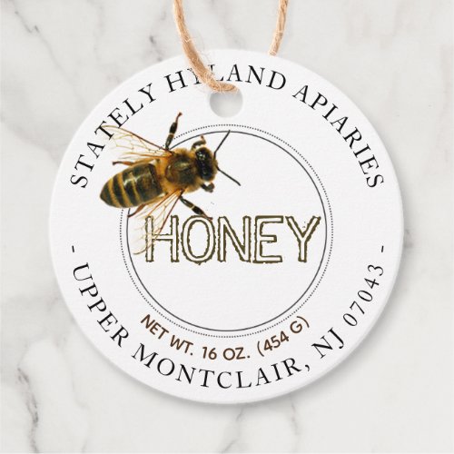 Honey Jar Tag with Realistic Bee _ White or Kraft