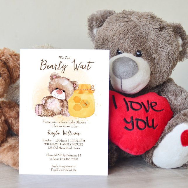 Honey jar teddy bear bearly wait baby shower  invitation (Creator Uploaded)