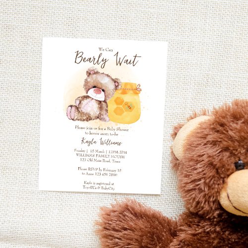 Honey jar teddy bear bearly wait budget invitation