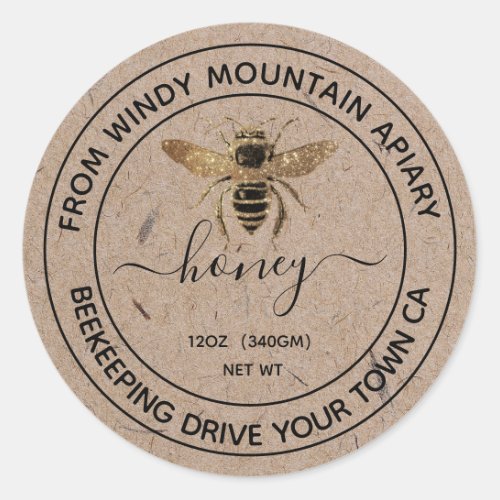 Honey Kraft Paper Jar Labels  Honeybee