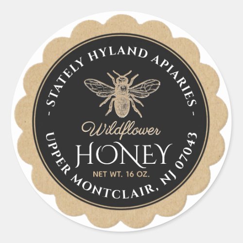 Honey Kraft Scallop Label Embossed French Bee