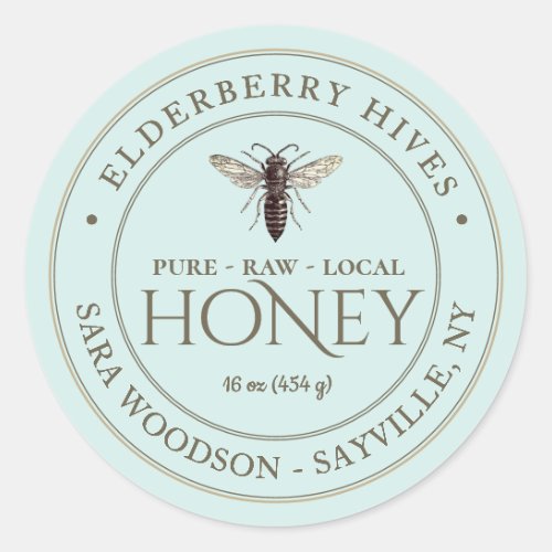 Honey Label 19th Century Queen Bee in Seafoam