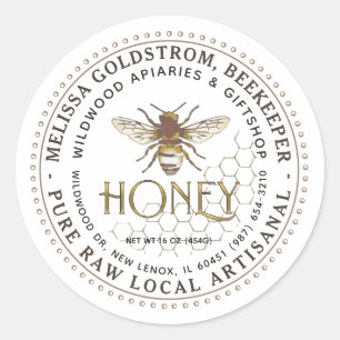 Honey Label Bee on Honeycomb Metallic Gold