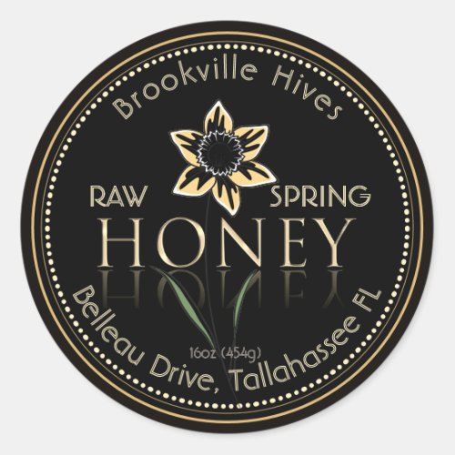 Honey Label Black and Gold Daffodil Flower Spring 