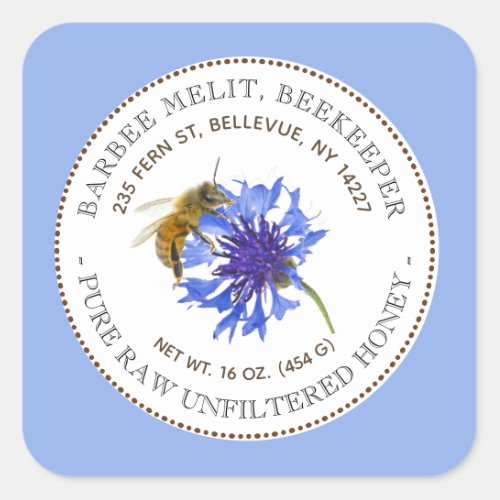 Honey Label Blue Flower Bee Beekeeping Sticker