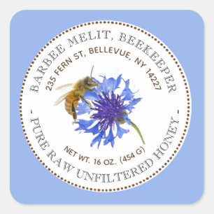 Honey Label Blue Flower Bee Beekeeping Sticker