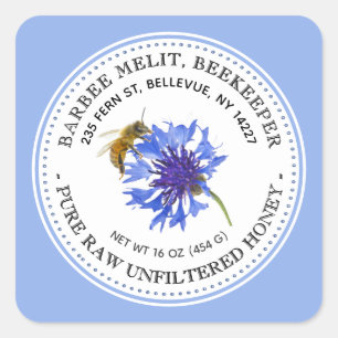 Honey Label Blue Flower Bee Beekeeping Sticker