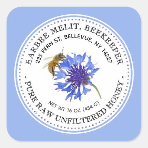 Honey Label Blue Flower Bee Beekeeping Sticker
