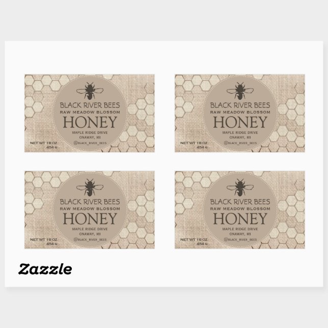 Honey Label Honeycomb and Stylized Bee on Muslin (Sheet)