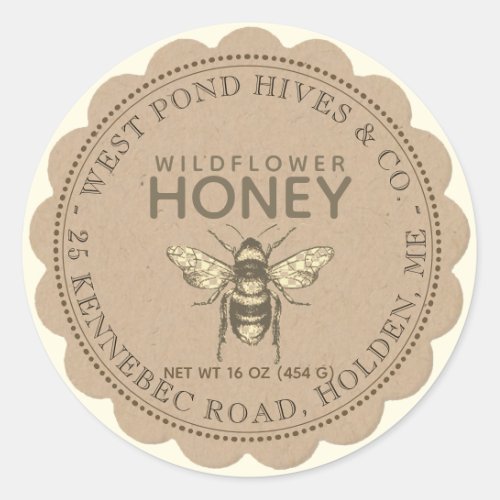 Honey Label Kraft Scallop Vintage Bee